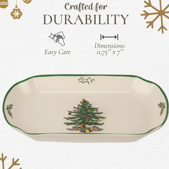Set of 2 Spode Christmas Tree Rectangular Scalloped Tray - Picture 4 of 6